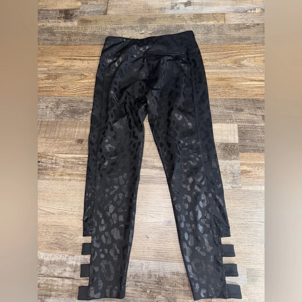 Justice Active Girls Leopard Print‎ Leggings 12 Black Strappy Ankle Athletic